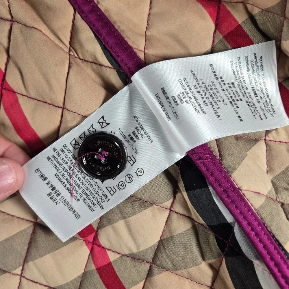 Burberry Quilted Jacket Womens Medium Pink Nova Check Lining Button Up Coat